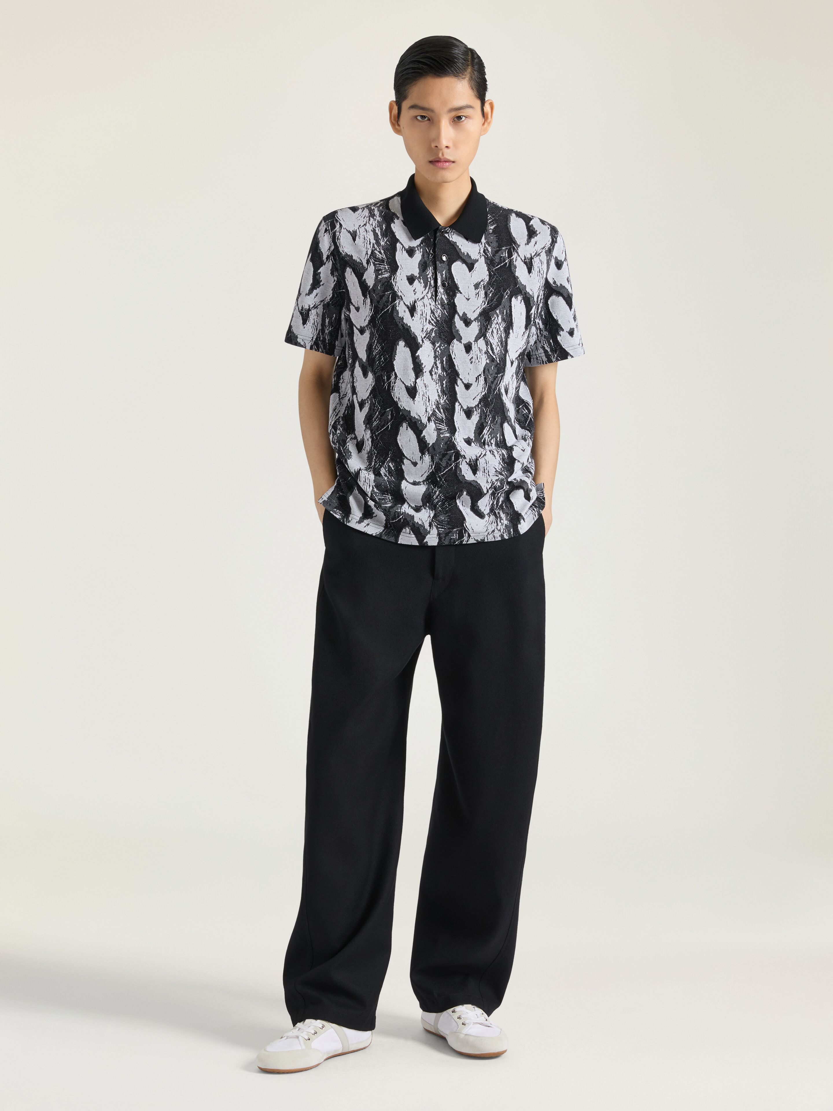 Polo in cotton with Hair jacquard